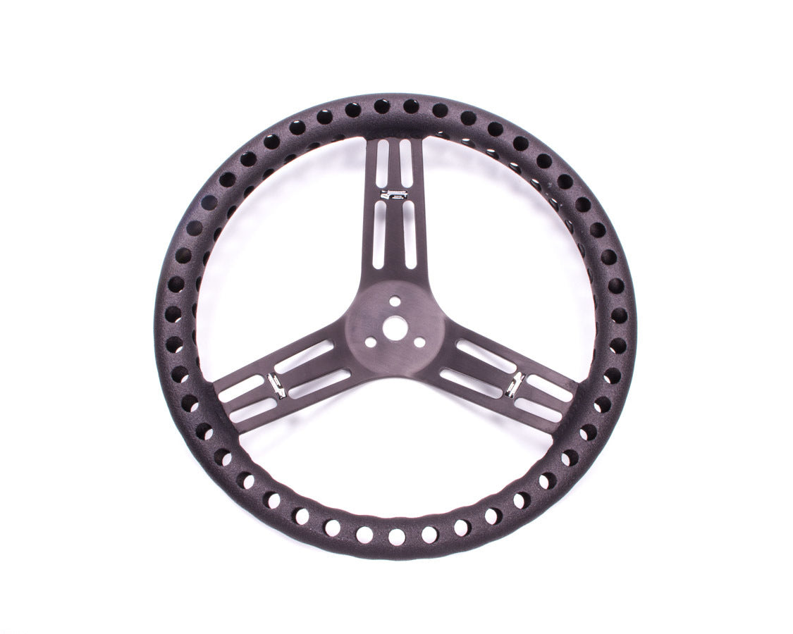 LONGACRE Streering Wheel 14in Dished Drilled Black LONGACRE