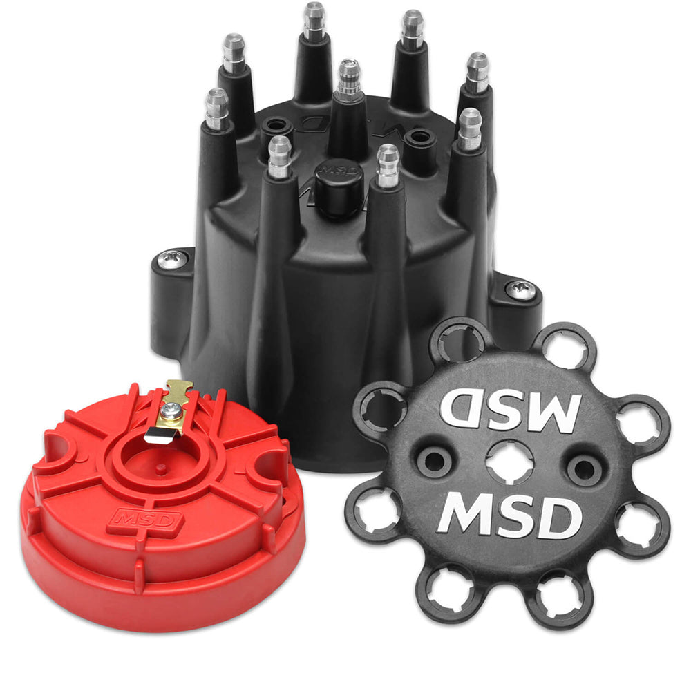 MSD IGNITION Distributor Cap & Rotor Kit Chevy V8 HEI Black MSD IGNITION