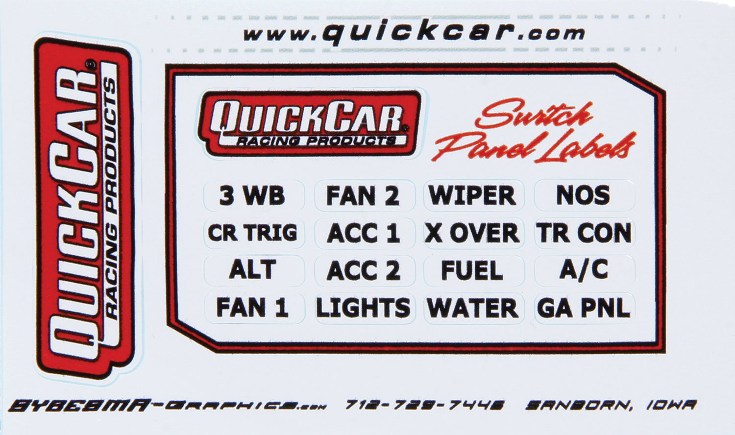 QUICKCAR RACING PRODUCTS Switch Panel Stickers Large Ignition Panels QUICKCAR RACING PRODUCTS