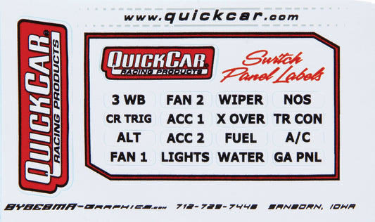 QUICKCAR RACING PRODUCTS Switch Panel Stickers Large Ignition Panels QUICKCAR RACING PRODUCTS