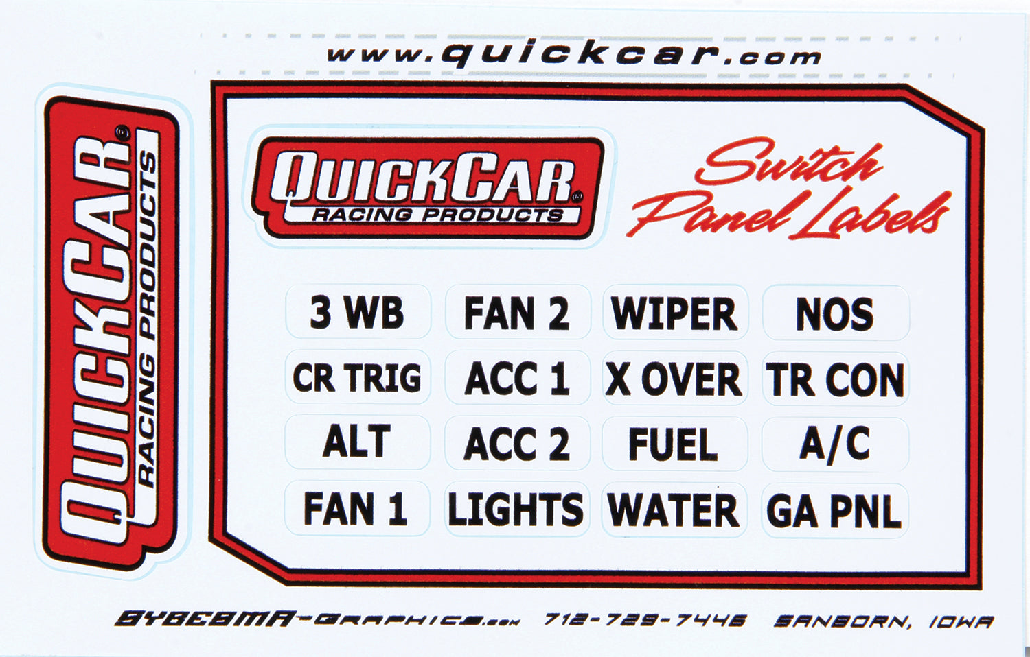 QUICKCAR RACING PRODUCTS Switch Panel Stickers Small Ignition Panels QUICKCAR RACING PRODUCTS