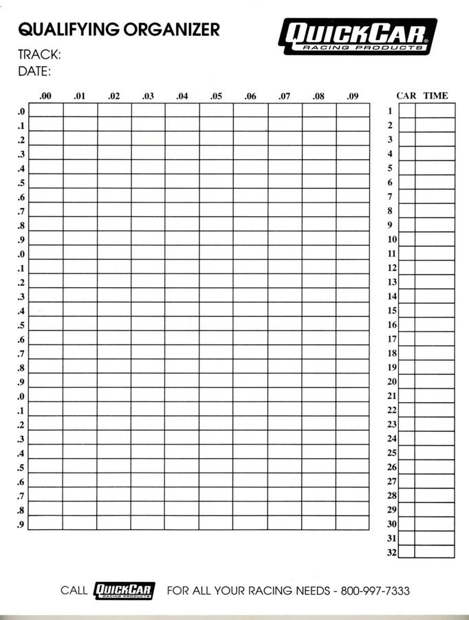 QUICKCAR RACING PRODUCTS Qualifying Organizer Sheets (50pk) QUICKCAR RACING PRODUCTS