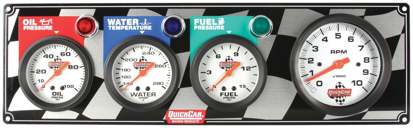 QUICKCAR RACING PRODUCTS Gauge Panel OP/WT/FP w/Tach QUICKCAR RACING PRODUCTS