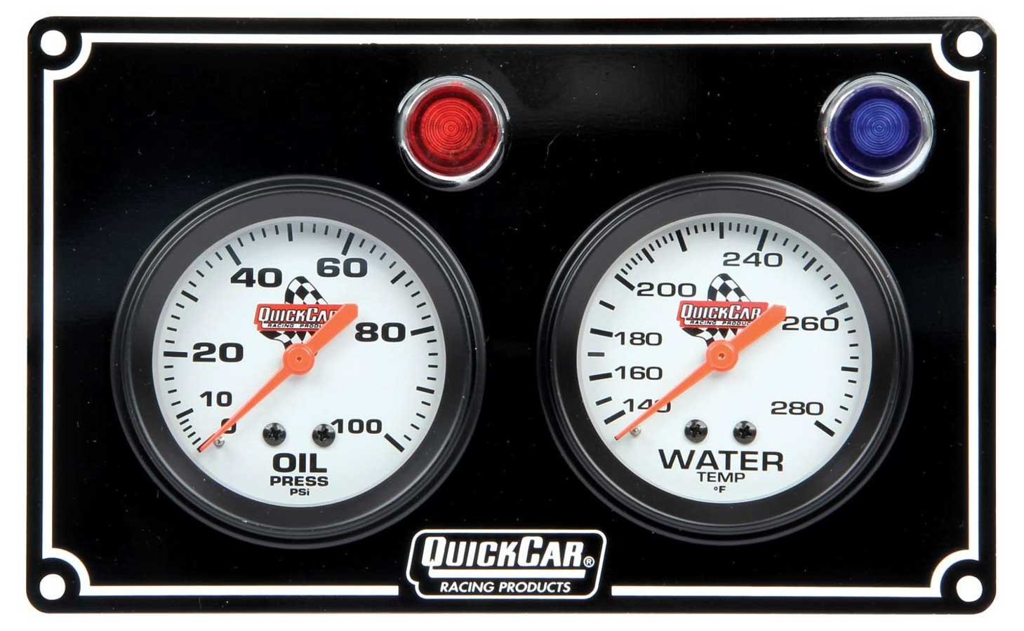 QUICKCAR RACING PRODUCTS 2 Gauge Panel  OP/WT Black QUICKCAR RACING PRODUCTS