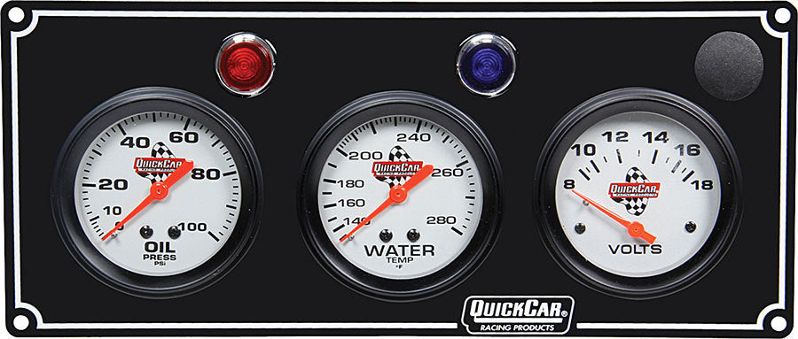 QUICKCAR RACING PRODUCTS 3 Gauge Panel OP/WT/Volt Black QUICKCAR RACING PRODUCTS