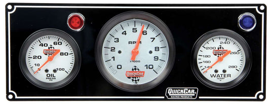 QUICKCAR RACING PRODUCTS 2-1 Gauge Panel OP/WT w/ 3in Tach Black QUICKCAR RACING PRODUCTS