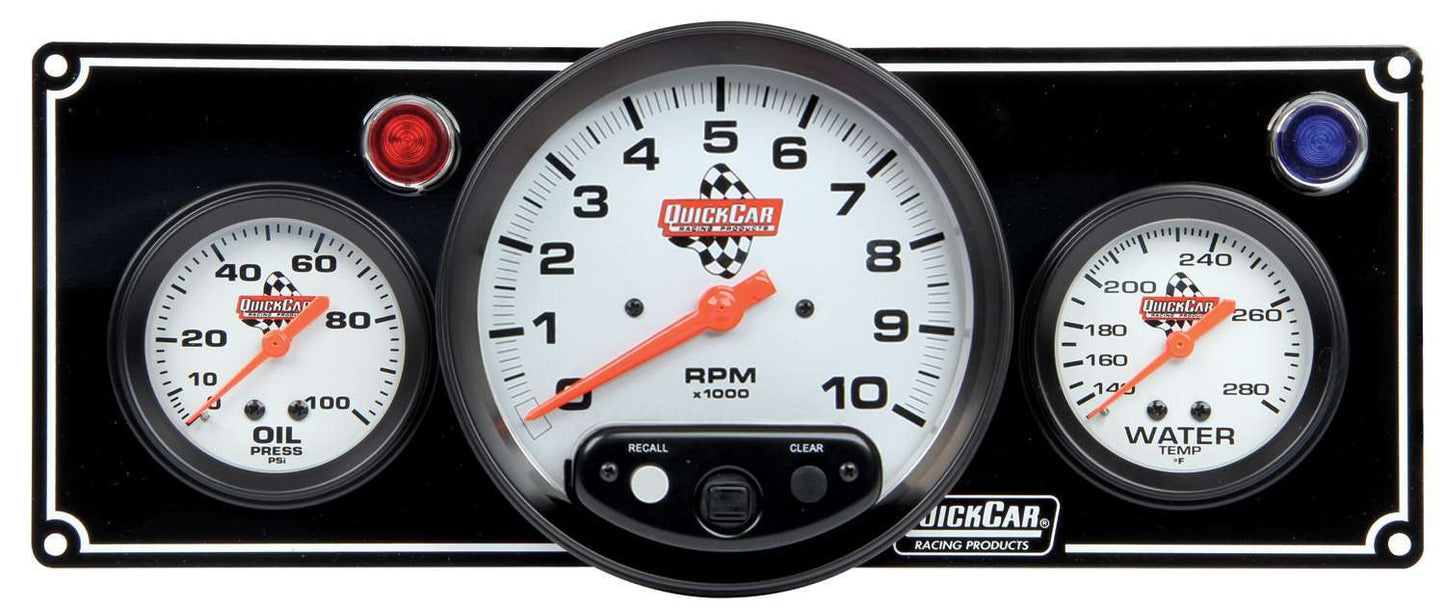 QUICKCAR RACING PRODUCTS 2-1 Gauge Panel OP/WT w/ 5in Tach Black QUICKCAR RACING PRODUCTS