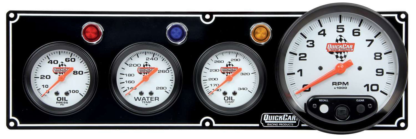 QUICKCAR RACING PRODUCTS 3-1 Gauge Panel OP/WT/OT w/5in Tach Black QUICKCAR RACING PRODUCTS