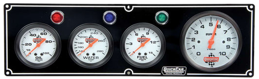 QUICKCAR RACING PRODUCTS 3-1 Gauge Panel OP/WT/FP w/3-3/8in Tach Black QUICKCAR RACING PRODUCTS