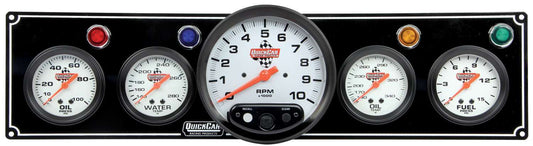 QUICKCAR RACING PRODUCTS 3-1 Gauge Panel OP/WT/OP /FP w/5in Tach Black QUICKCAR RACING PRODUCTS