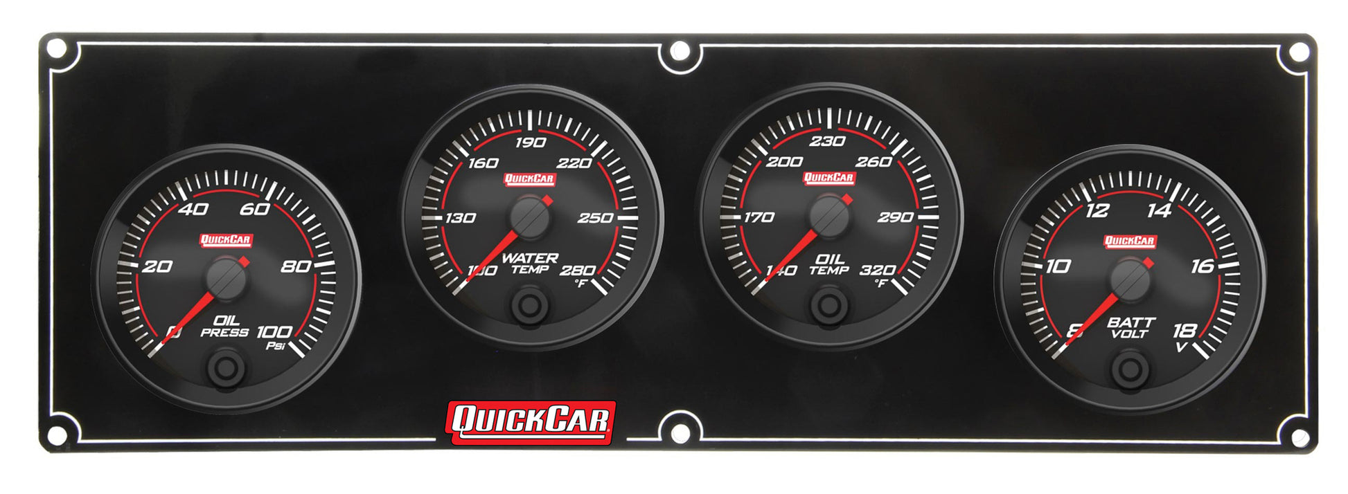 QUICKCAR RACING PRODUCTS Redline 4 Gauge Panel OP/WT/OT/Volt QUICKCAR RACING PRODUCTS