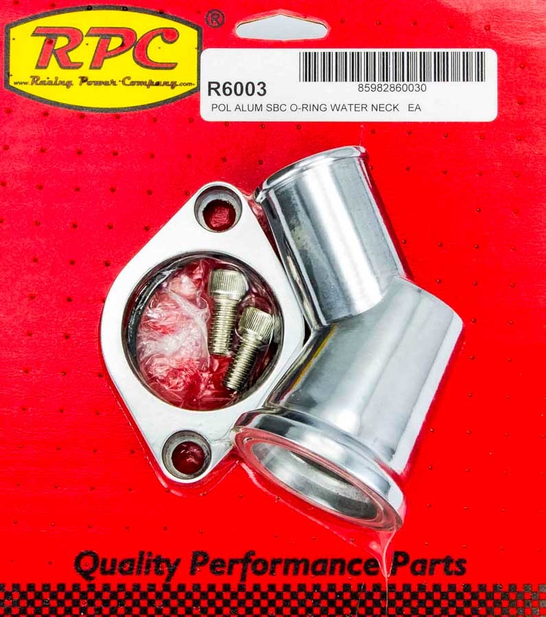 RACING POWER CO-PACKAGED 66-75 Chevy V8 Alum 45 Deg Water Neck Polished RACING POWER CO-PACKAGED