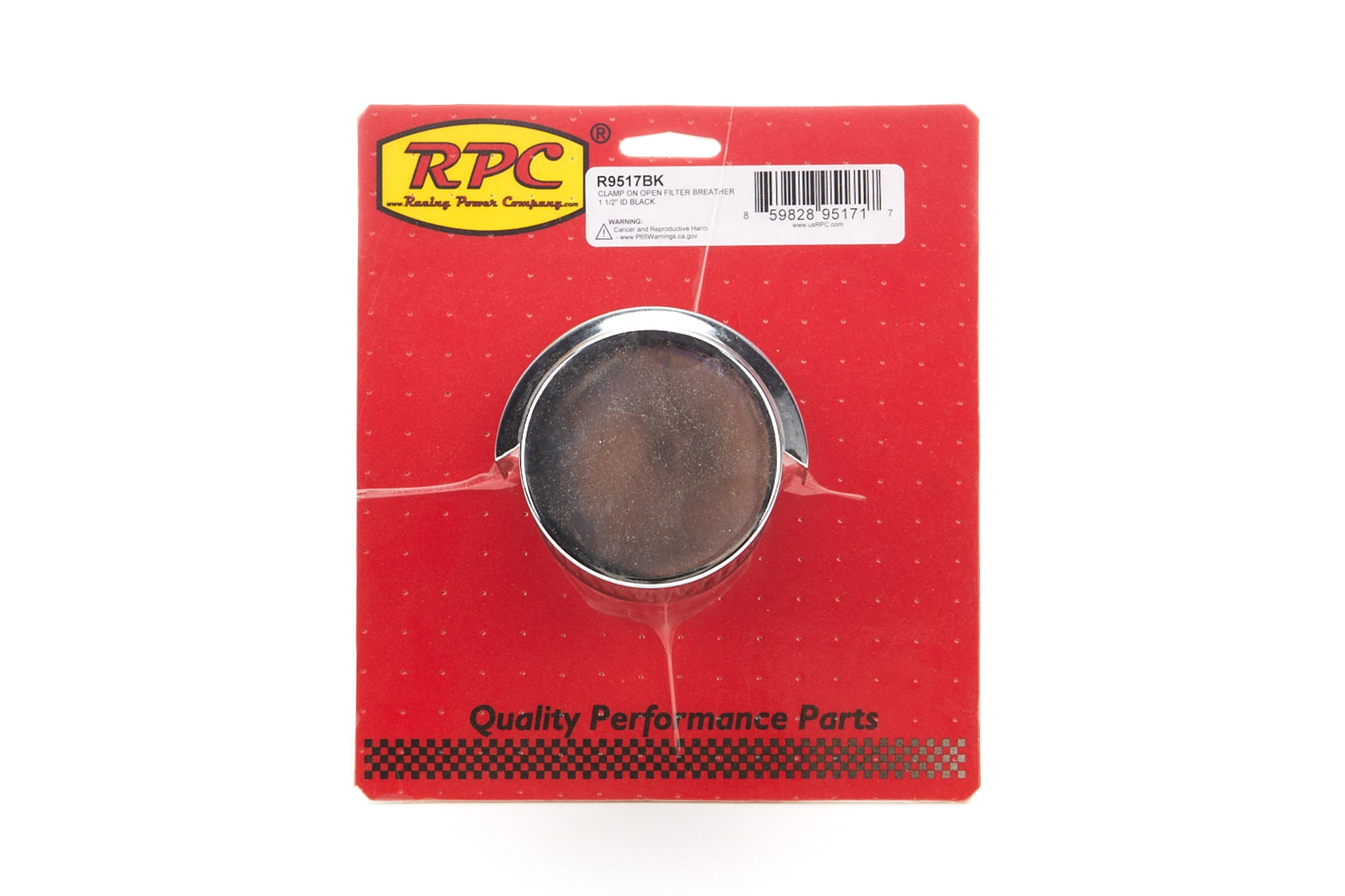 RACING POWER CO-PACKAGED Clamp-On Breather 3in Tall 1-1/2in ID Black RACING POWER CO-PACKAGED