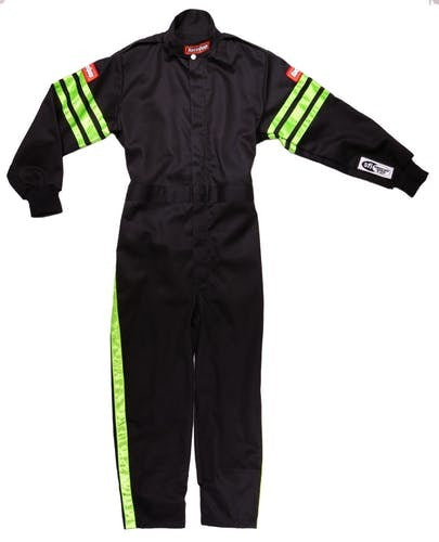 RACEQUIP Black Suit Single Layer Kids XX-Small Green Trim RACEQUIP